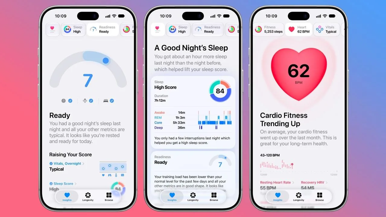 新版健康应用：Insights 准备度、睡眠评分与心肺健康趋势