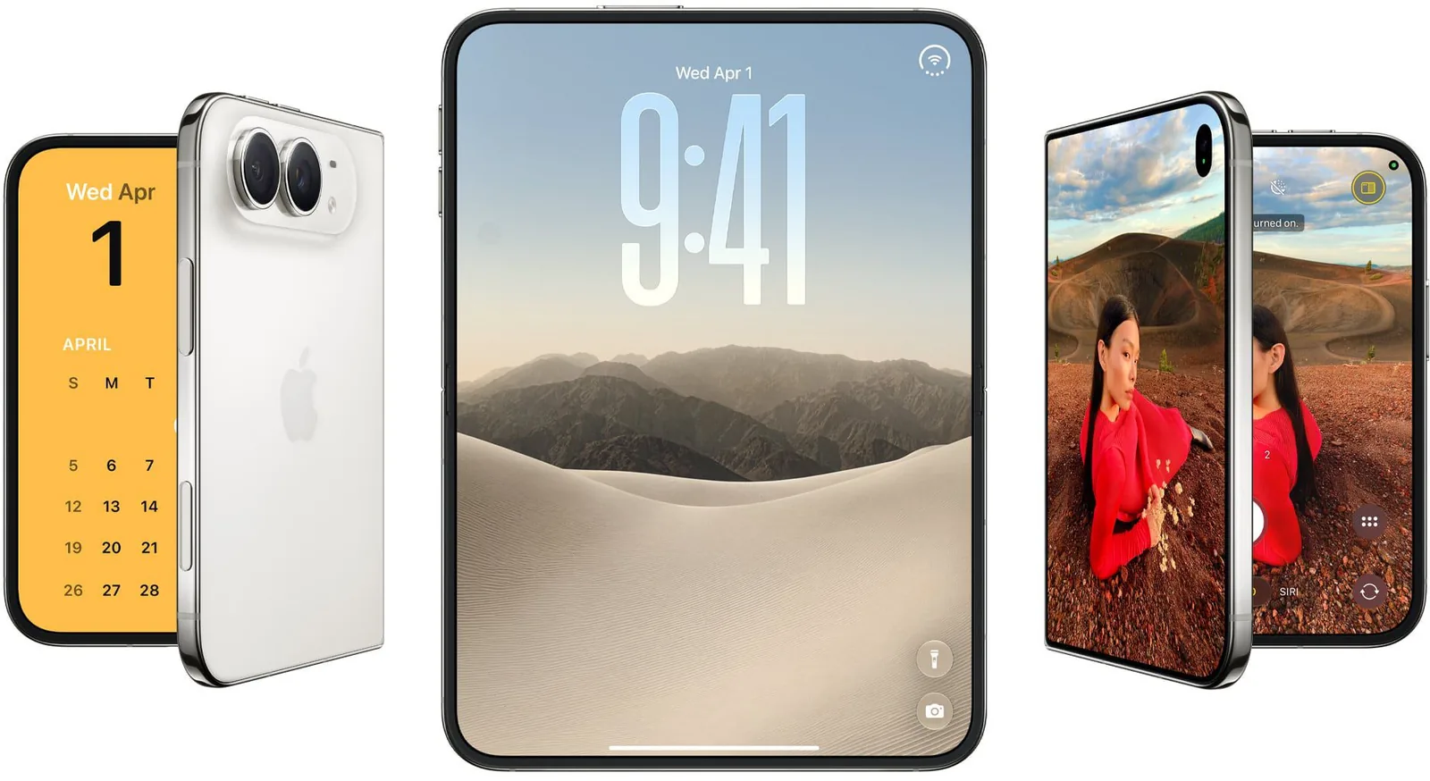 iPhone Duo 外屏、内屏与折叠态三视图